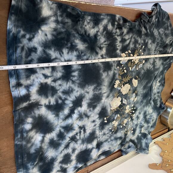 American Eagle Women's Med Short Sleeve Tie Dye Embroidered Cottage Boho Shirt - Picture 12 of 12